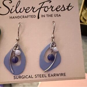 Silver Forest Blue and White Earrings